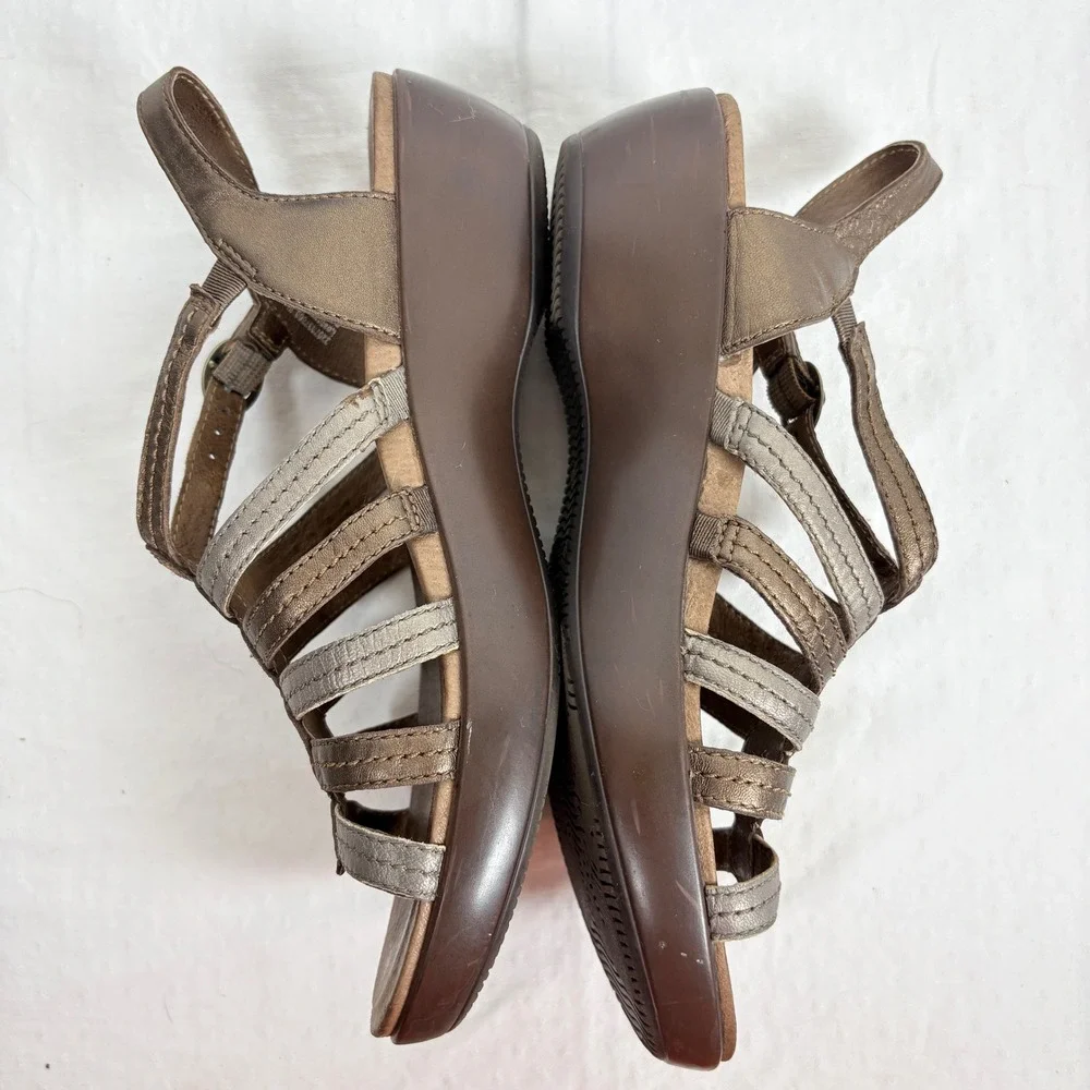 Dansko Womens Drea Fisherman Metallic Bronze Silver Gladiator Wedge Sandals US 9